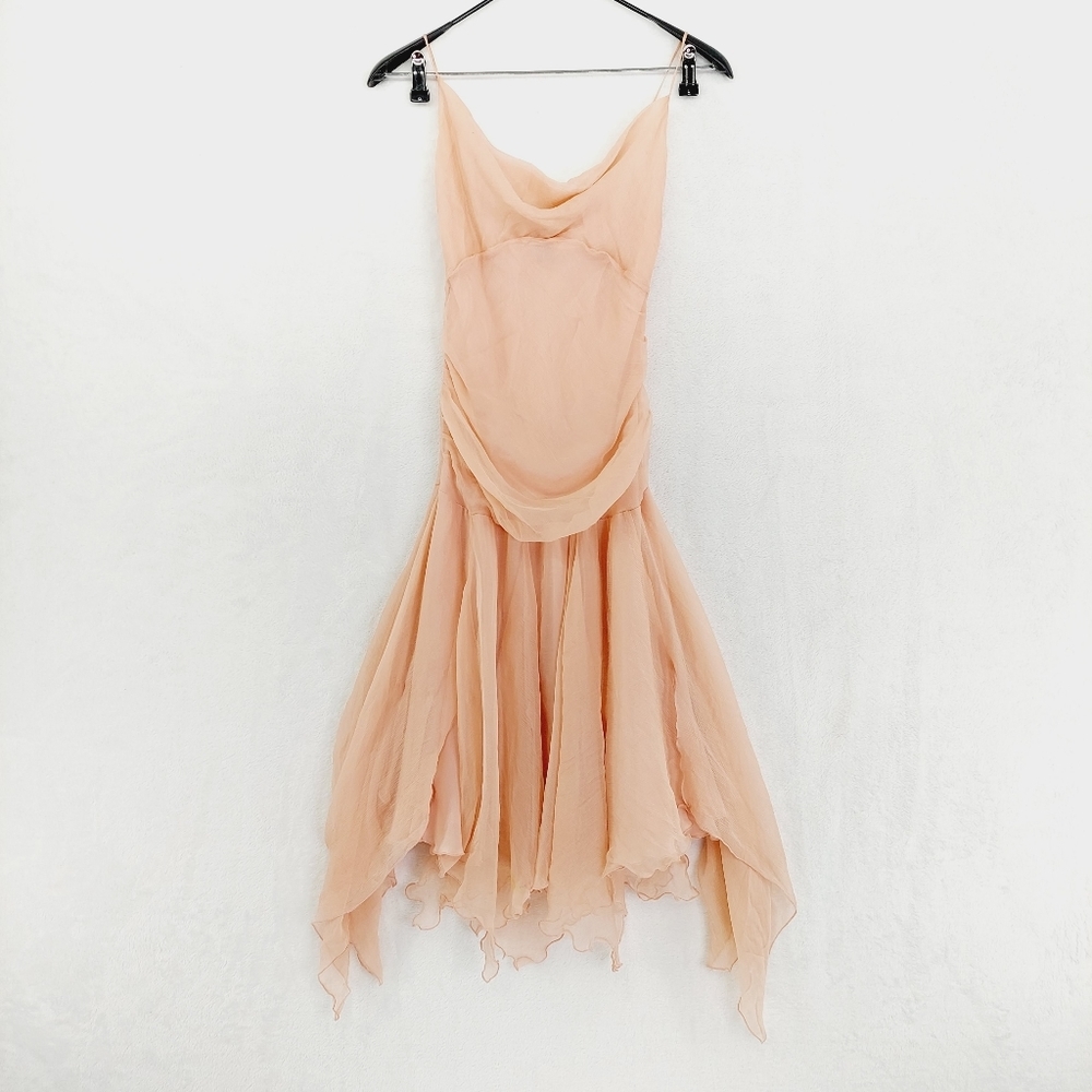 Forever 21 Feminine Peach Silk-Blend Midi Ruffle Dress P337